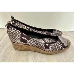 Tory Burch Womens 8.5 Heather Snake Print Wedge Espadrille Black Grey